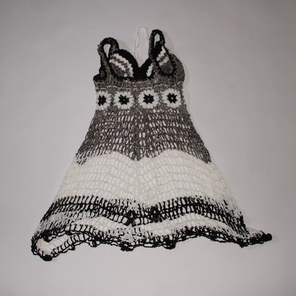 Y2K Black And White Crocheted Mini Dress - Picture 2 of 2